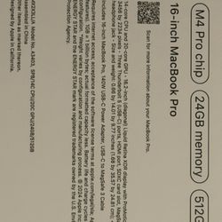 MacBook 16” Pro 4 24g Ram, 512g Hd Black Sealed