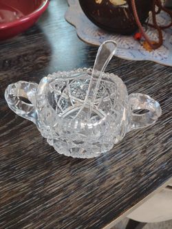 Crystal sugar bowl with spoon $3