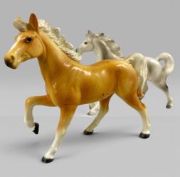 Vintage Ceramic Horse Figurines Palomino & Gray 6.5” Equestrian Decor