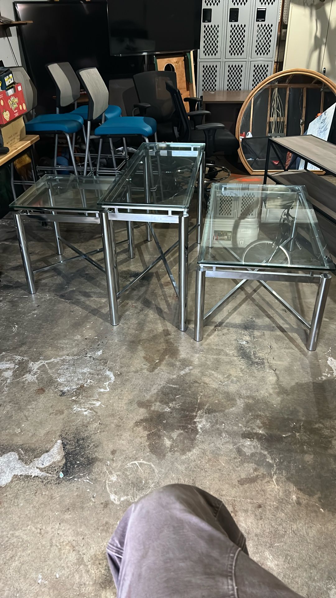 Glass Tables Excellent Condition, Coffee, Table, One End Table And Long Taller Table