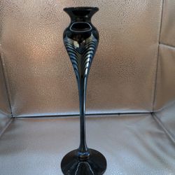 1980 Metallic Pulled Feather Correia Candle Stick, Signed & Numbered