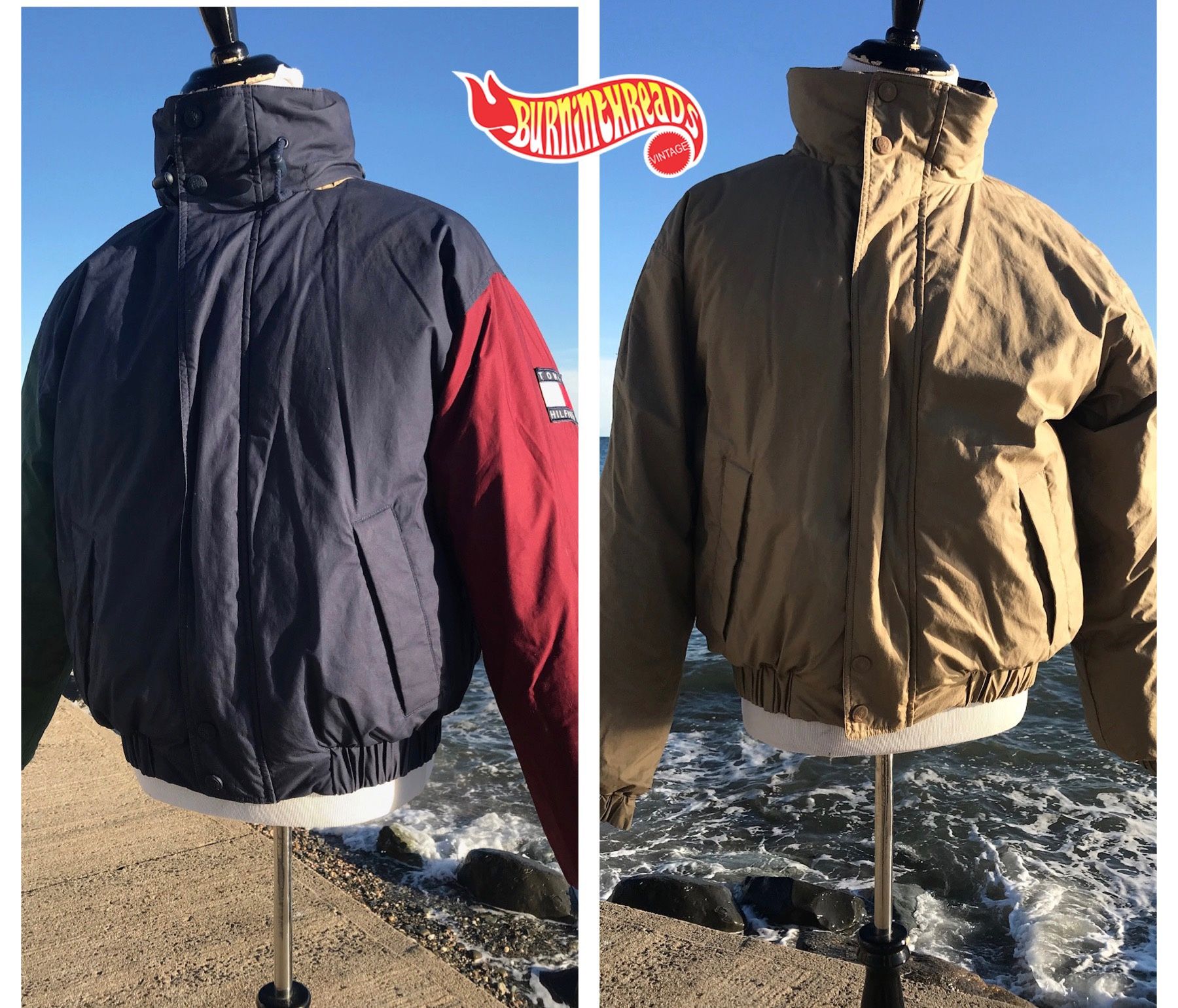 Vintage Tommy Hilfiger Reversible Down Jacket Puffer Rare Mens Color Block 90s