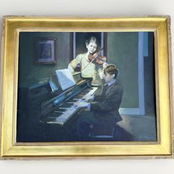 Frederic Michael Wood Oil On Canvas Board 2012 “Protegés” Painting 24x30 Framed