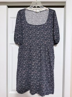 Boden Navy & White Floral Square Neck Dress - Size 10R