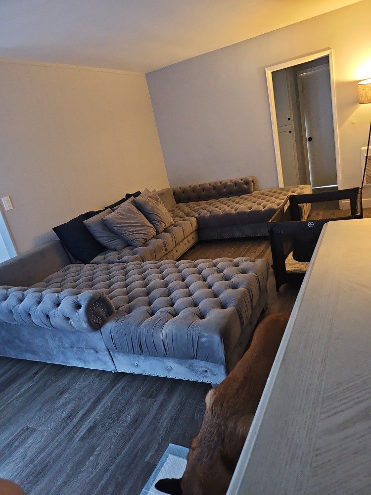 Grey Chesterfield Sectional Couches