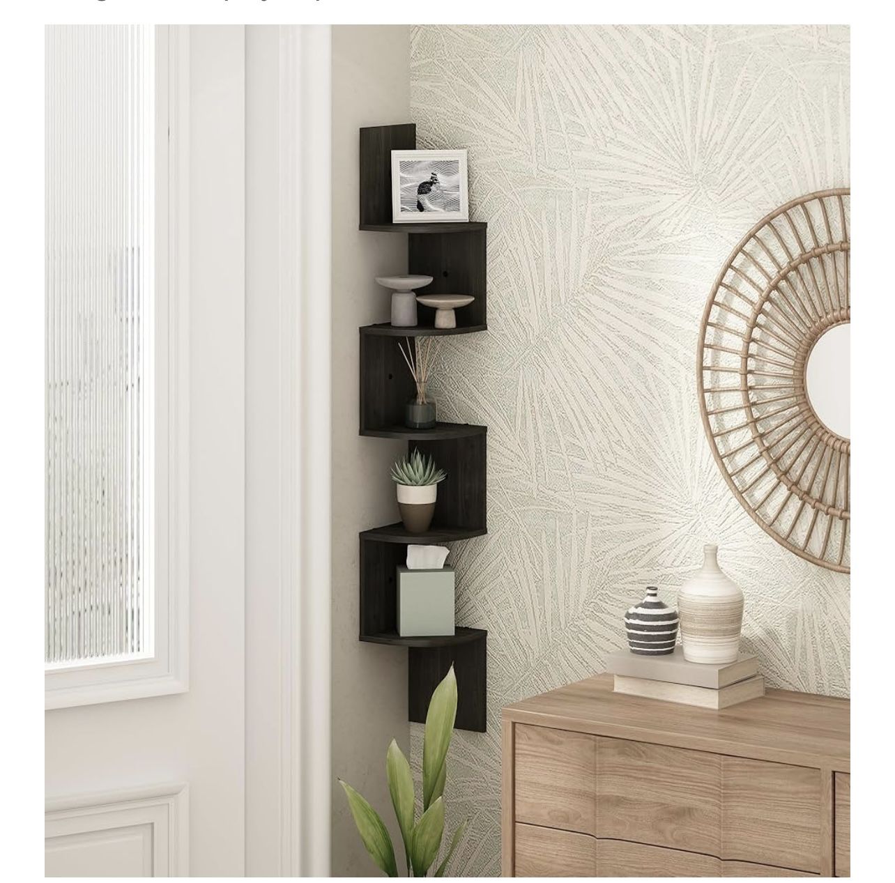 5 Tier Modern Espresso Corner Wall Shelf