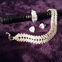 CZ Trio with Sterling Silver Triple White Diamonique Gemstone