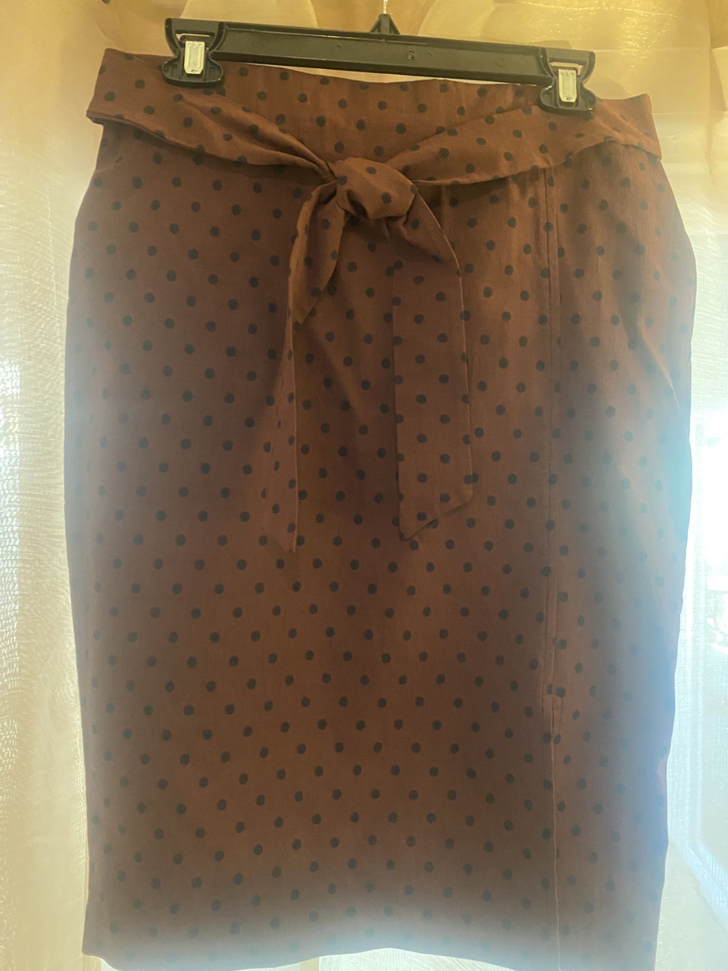 Cute Brown Pencil Skirt W/Blk Polka Dots 