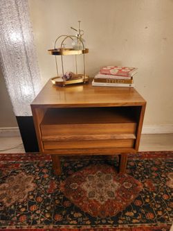 Mid-Century Modern Walnut Nightstand with Recessed Drawer