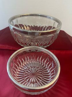 Vintage MCM Cut Crystal Bowls with Silver-Plated Rims - Set of 2 (Made in Italy)