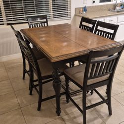 Solid Wood Counter Height Dining Table & 6 Chairs