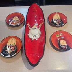 Certified International Tracy Flickinger Bread Cracker Bowl w/ Serving Plates Se