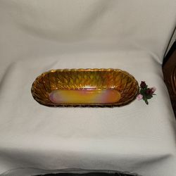 Indiana Glass Co Pretzel Oblong Celery Dish, Vintage Gold Carnival Glass