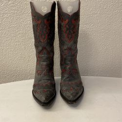 Vaccari gray / red leather cowboy boots ladies size 7