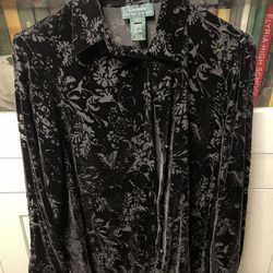Lauren Ralph Lauren Rayon Silk Blnd Black Button Up Shirt Long Sleeve Size Small
