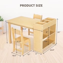 OOOK Kids Art Table and 2 Chairs, Toddler Activity Table with Large Storage Shelves, Wood Activity Desk for Writing Drawing Suitable for Playrooms & C