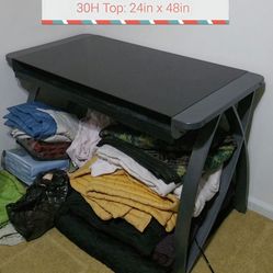 Metal and Glass Computer Desk with Full Length Drawer