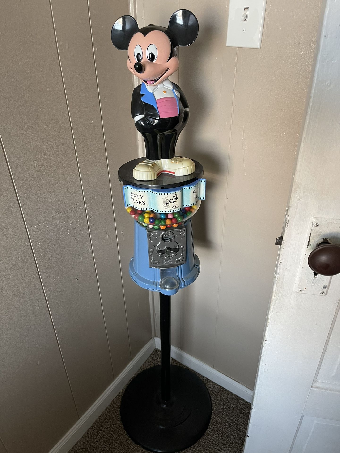 Rare Vintage Mickey Mouse Gumball Machine With Metal Stand.