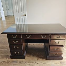 Solid Wood Secretary Desk w/glass top. 