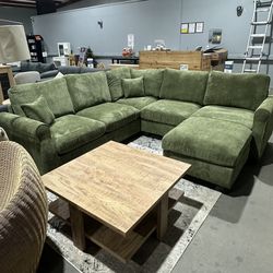 4pc Corduroy Sectional Olive Green
