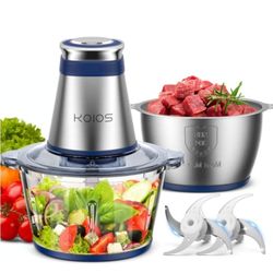 KOIOS Food Processor, 500W Electric Food Chopper with 2 Bowls (8 Cup+8 Cup) & 2 Bi-Level Blades&, Small Electric Grinder Meat Processor for Nuts, Meat