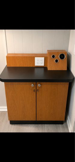Professional Salon Styling Station Cabinet w/ Built-In Outlets & Tool Holders