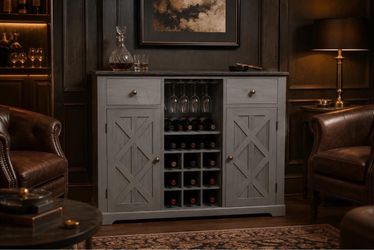 47 in. Gray Solid Wood Bar Cabinet w/ Brushed Nickel Knobs