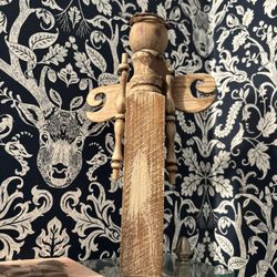Unique Wooden Spindle, Angel With Metal Star And Halo
