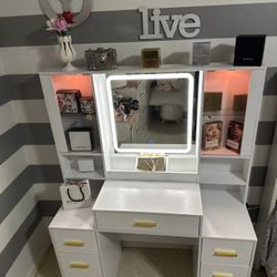 Brand New LED Makeup Vanity w/ Lighted Mirror & RGB Shelves
