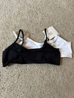 H&M Girls 2-Pack Cotton Short Tops Sports Bras in White and Black Size 10-12