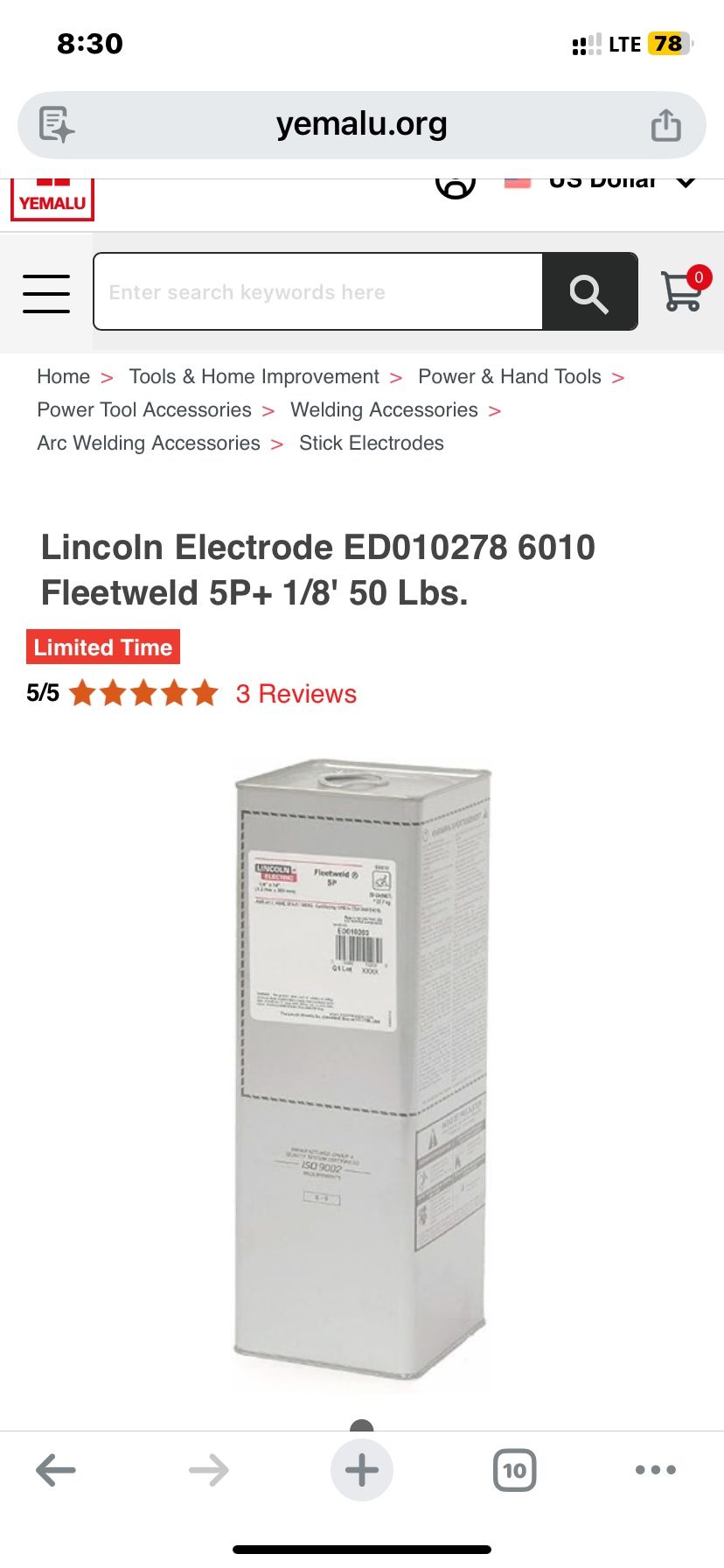 LINCOLN ELECTRIC Stick Electrodes: Low-Alloy Steel, E9018M H4R, 1/8 in x 14 in, 50 lb $100 OBO