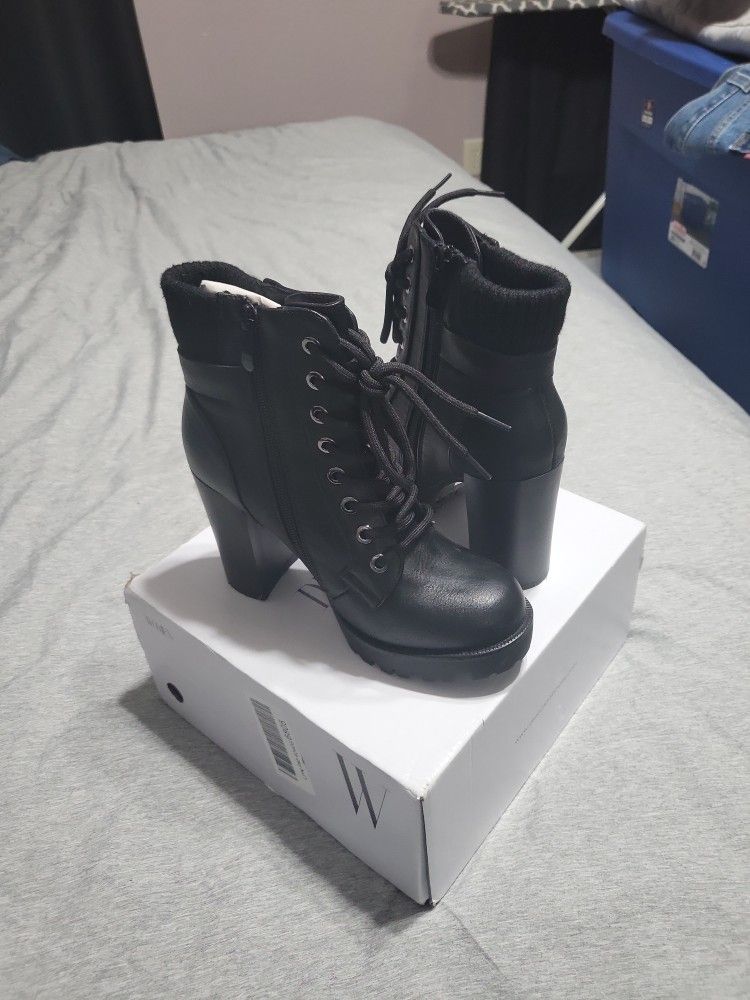 Black Chunky Heel Boots