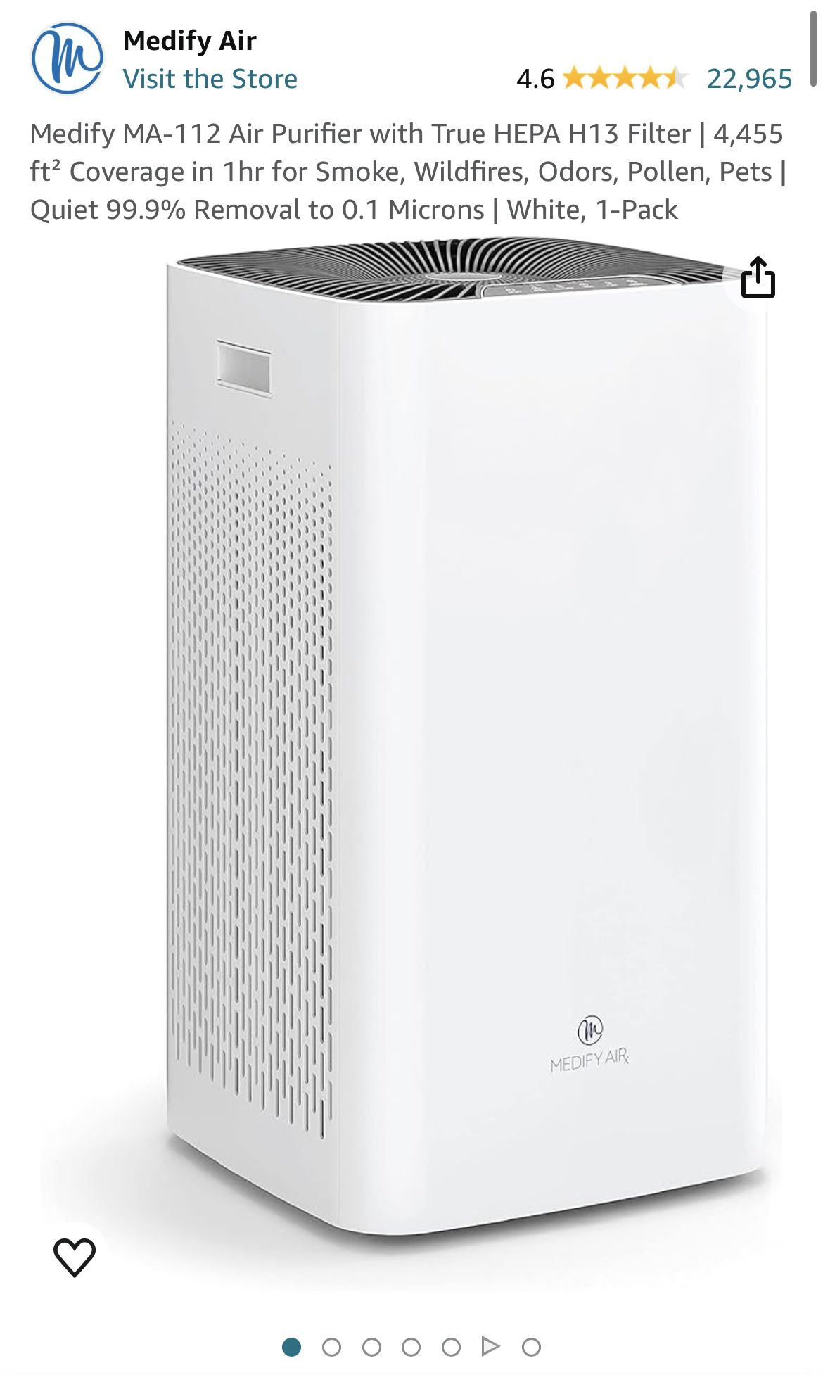 Medify MA-112 Air Purifier with True HEPA H13 Filter | 4,455 ft² Coverage in 1hr for Smoke, Wildfires, Odors, Pollen, Pets O.B.O