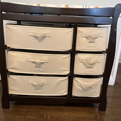 Baby Changing Table w/ Storage Bins – Dark Wood (Good Condition)