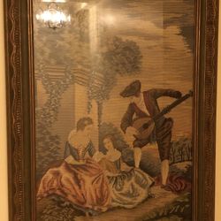 Antique Victorian Tapestry Framed Under Glass