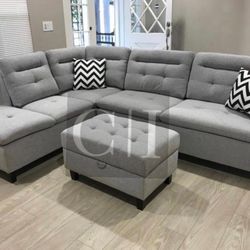 New Gray sectional Sofa Couch Ottoman 