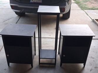 Black Nightstand Pair and Tall Side Table