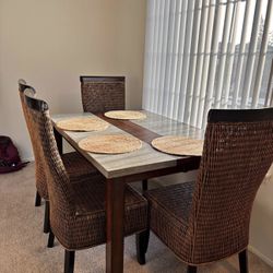 Dining Table Set with Wicker Chairs