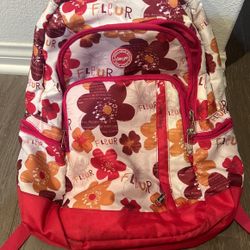 Red, school girls, flower backpack