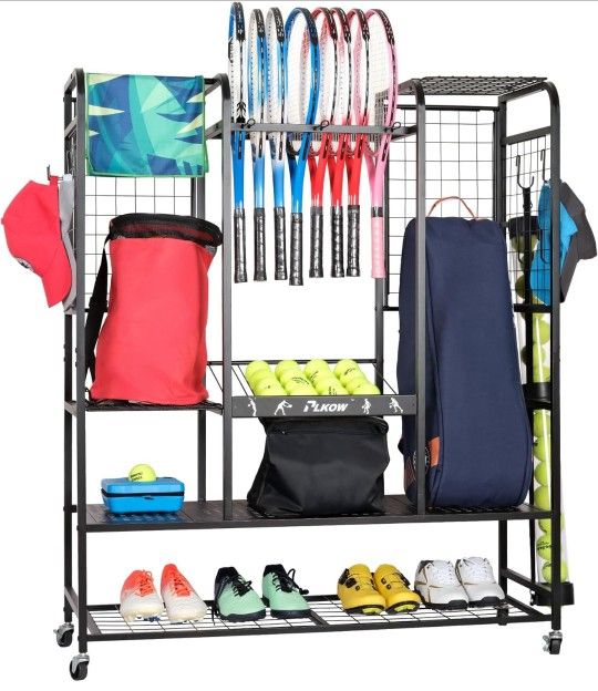 Tennis Bag Organizer Tennis Racket Storage Rack, Tennis Equipment Holder for Bags, Balls, Racquet & Accessories, Versatile Gear Organizer for Garage..