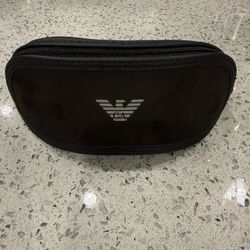 Emporio Armani Eyeglass Sunglass Case Black Zipper Logo Front 6" Long