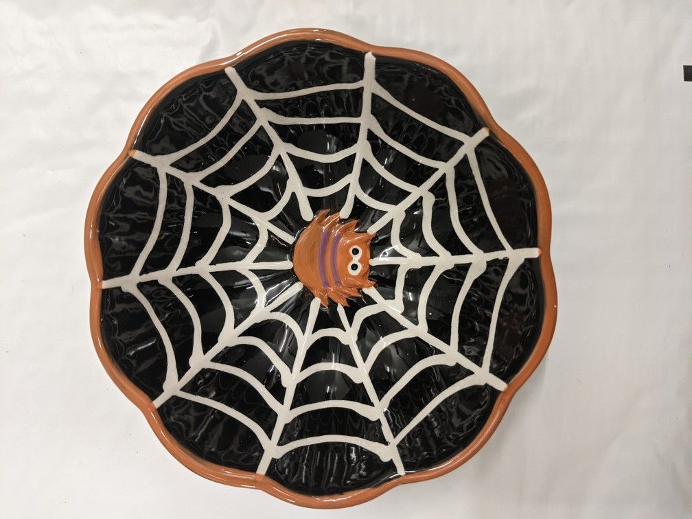 Halloween Ceramic Bowl - Spider Webs - New