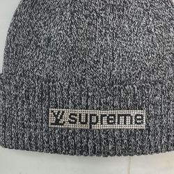 Brand New Super Luxury OSFA Beanie With Black And White Rhinestone Box Logo 
