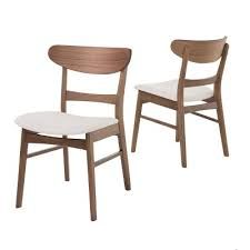 NEW Set of 2 Mid-Century Modern Dining Chairs - Walnut & Beige