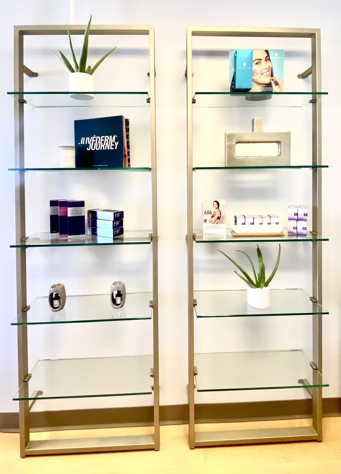 Champagne Metal Shelves With Clear Glass