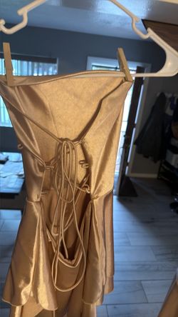Gold Satin Lace-Up Mini Dress