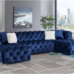 NEW DOUBLE CHAISE SECTIONAL WEEKEND SALE ! AVAILABLE IN BLUE, BLACK , GRAY ! MINAS HOME FURNITURE 