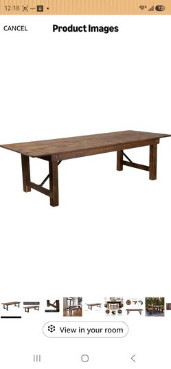 Flash Furniture Hercules Series 9' x 40" Rustic Solid Pine Folding Dining Table, Rectangular Antique Farmhouse Dining and Event Extension Table