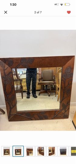 40" x 40" hand-carved folk art wall mirror by Blindspot