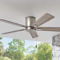 48 in. Indoor/Covered Outdoor Brushed Nickel Low Profile Ceiling Fan Without Light with Pull Chain Included